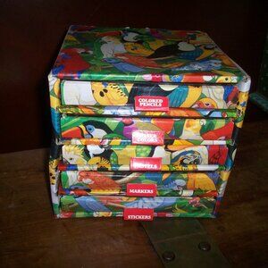 Cardboard Mini Art Box Vintage 1993 Color Kingdom by Crayon Factory Birds Drawer